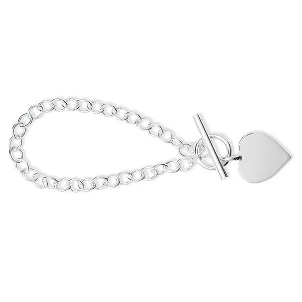 Sterling Silver T-Bar Bracelet with Heart Charm SBR166B