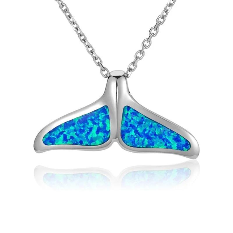 Sterling Silver Whale Tail Pendantwith Opal Inlay