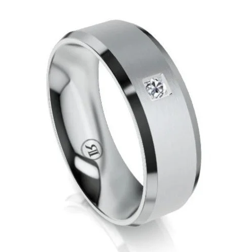 The Henry Bevelled Edge Brushed Diamond Centre Platinum Wedding Ring