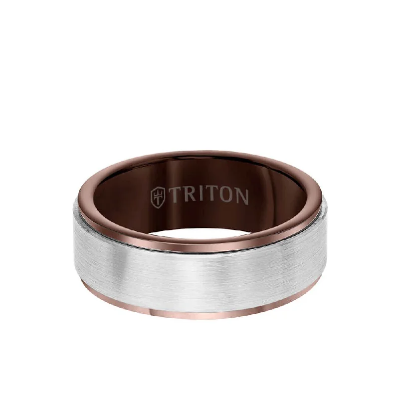 WHT/BROWN TNG WED BAND GTS 8MM CNTR MATTE CNTR BROWN TRIM